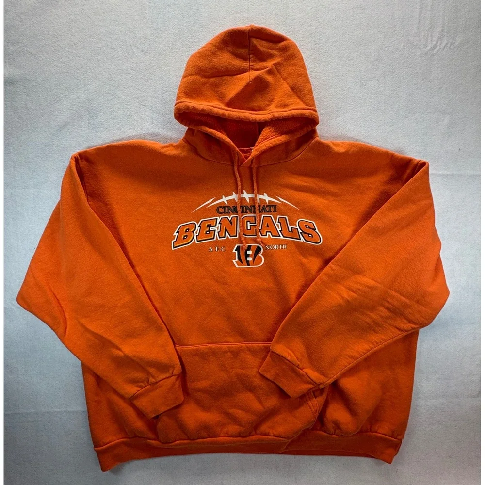 Vintage Cincinnati Bengals NFL Hooded Sweatshirt Orange Pullover Mens XXL Fit